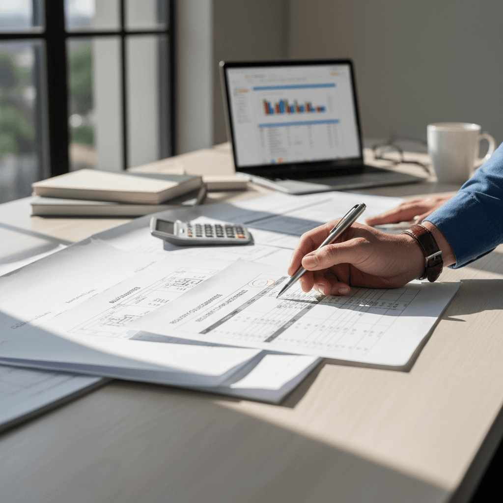 Construction estimator reviewing bill of quantities document